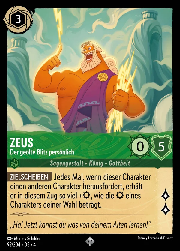 Zeus - Der geölte Blitz persönlich — Disney Lorcana Charakter card from Ursula's Return