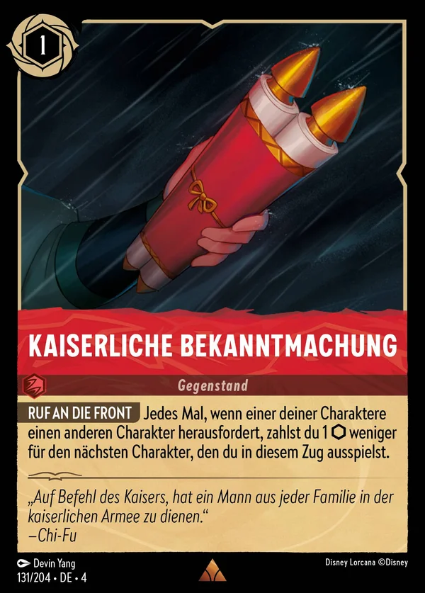 Kaiserliche Bekanntmachung — Disney Lorcana Gegenstand card from Ursula's Return