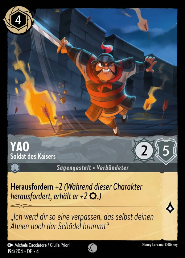 Yao - Soldat des Kaisers — Disney Lorcana Charakter card from Ursula's Return