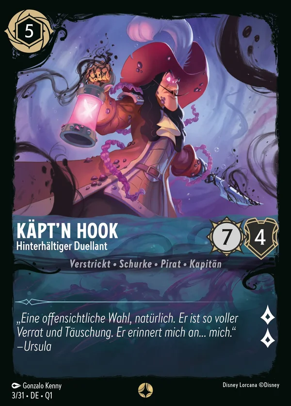 Käpt'n Hook - Hinterhältiger Duellant — Disney Lorcana Charakter card from Illumineer's Quest: Deep Trouble