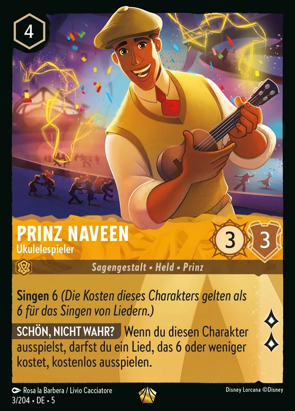 Prinz Naveen - Ukulelespieler — Disney Lorcana Charakter card from Shimmering Skies
