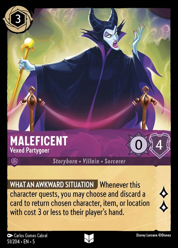 Maleficent - Vexed Partygoer — Disney Lorcana Character card from Shimmering Skies