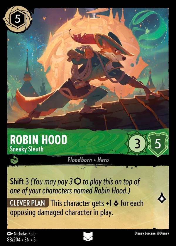 Robin Hood - Sneaky Sleuth — Disney Lorcana Character card from Shimmering Skies