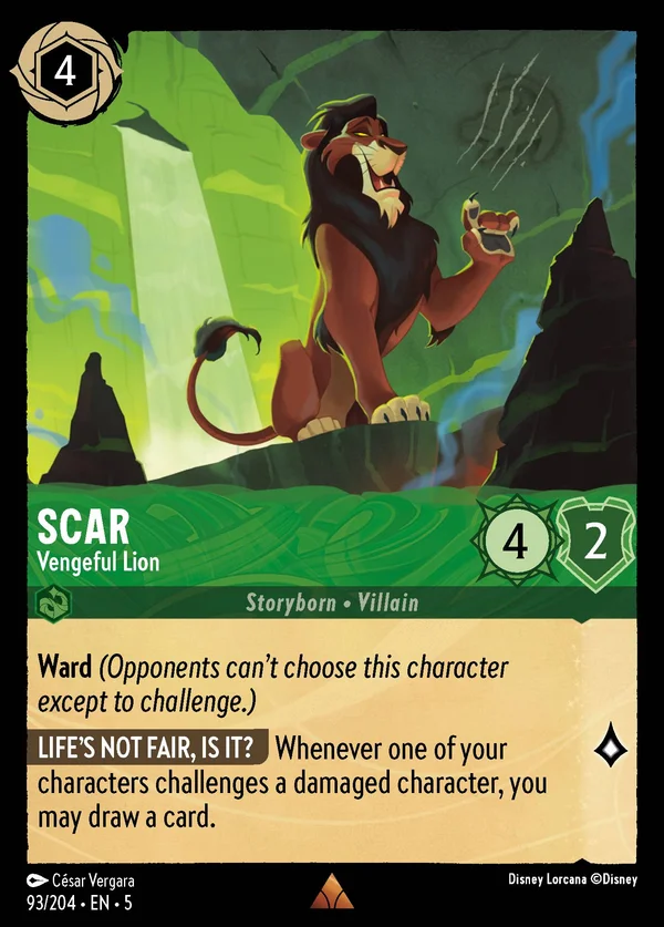 Scar - Vengeful Lion — Disney Lorcana Character card from Shimmering Skies