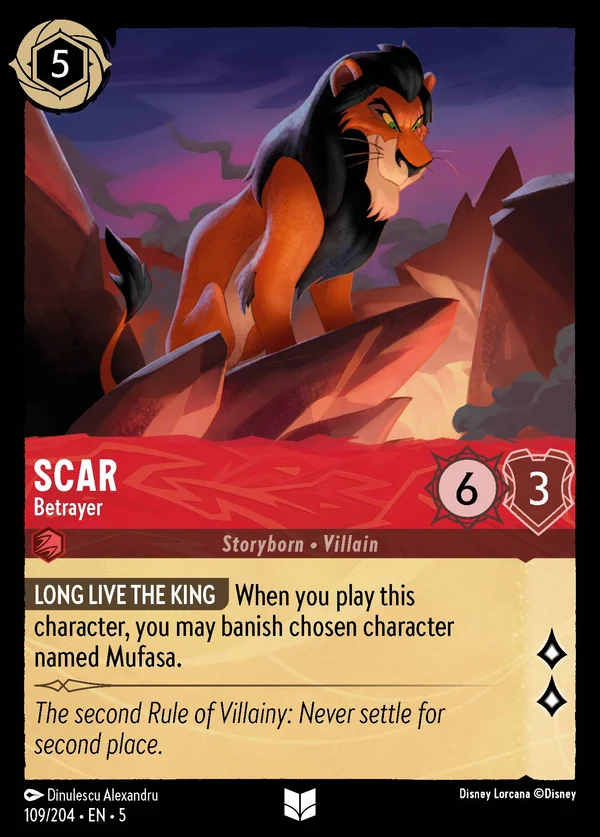 Scar - Betrayer — Disney Lorcana Character card from Shimmering Skies