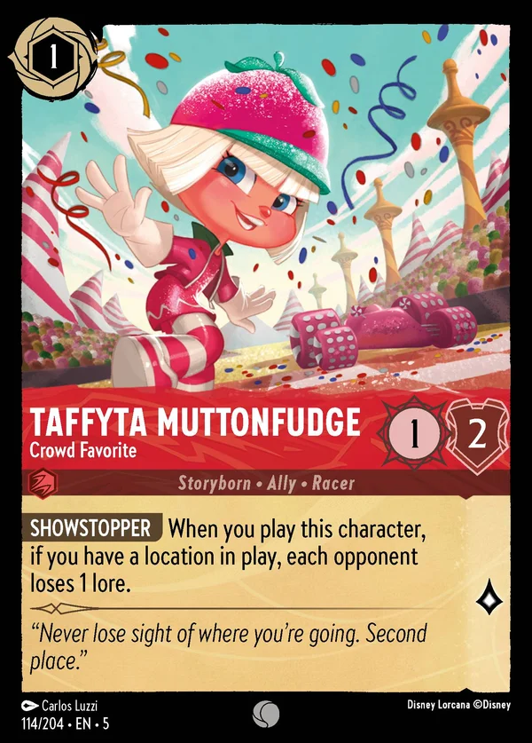 Taffyta Muttonfudge - Crowd Favorite — Disney Lorcana Character card from Shimmering Skies