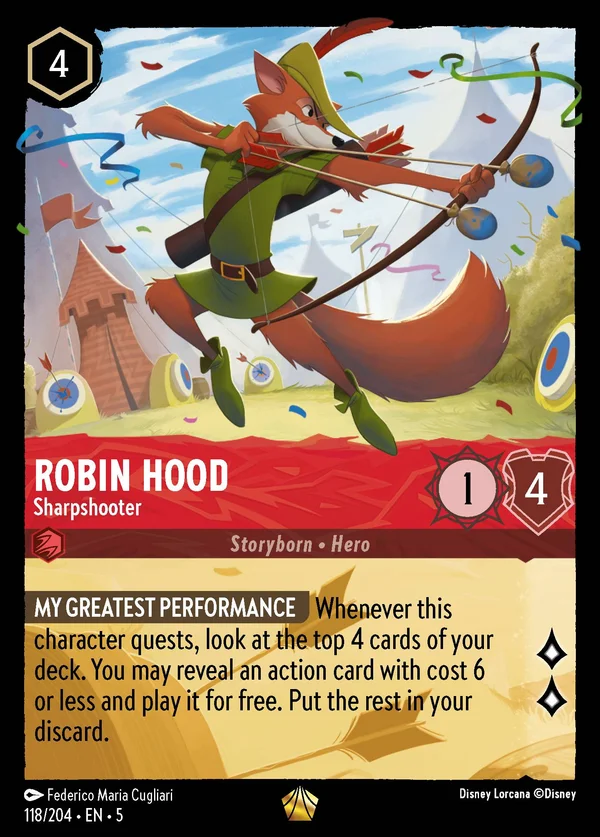 Robin Hood - Sharpshooter — Disney Lorcana Character card from Shimmering Skies