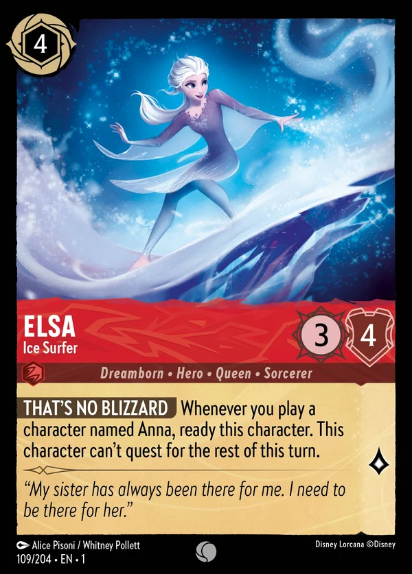 Elsa - Ice Surfer — Disney Lorcana Character card from The First Chapter
