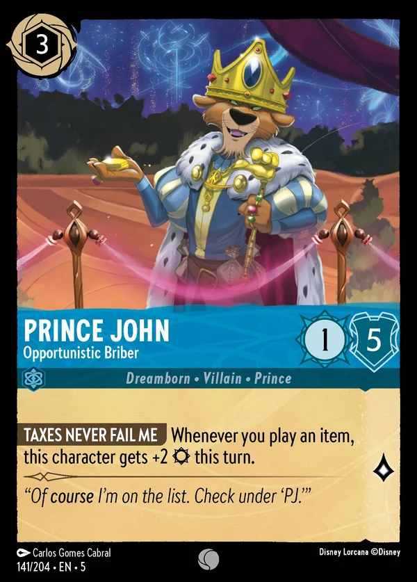 Prince John - Opportunistic Briber — Disney Lorcana Character card from Shimmering Skies