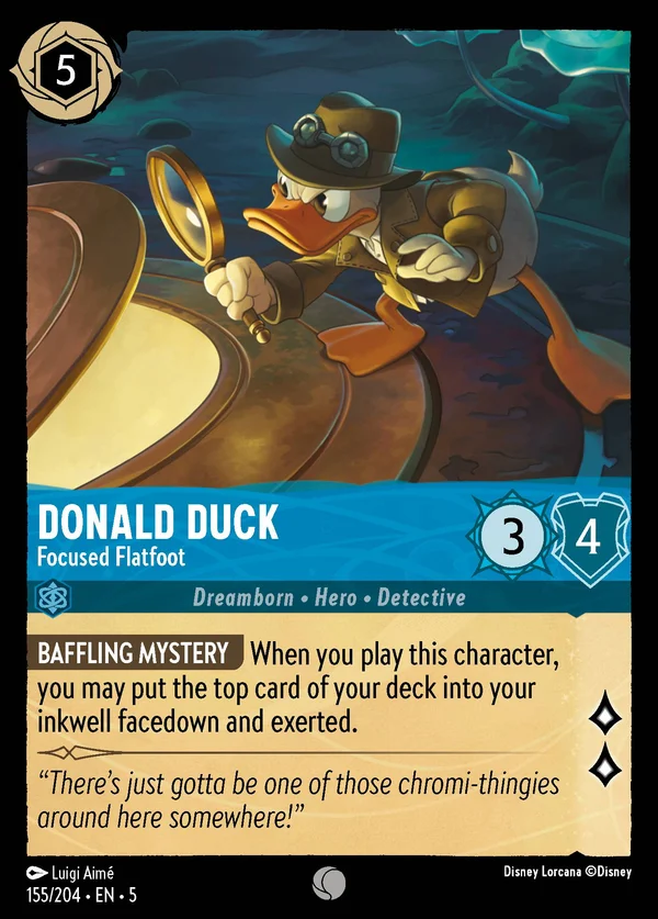 Donald Duck - Focused Flatfoot — Disney Lorcana Character card from Shimmering Skies