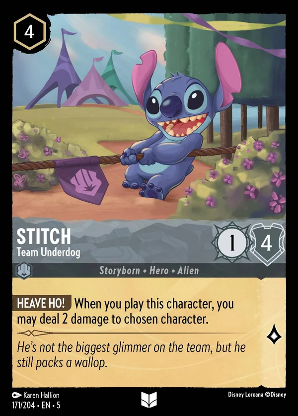Stitch - Team Underdog — Disney Lorcana Character card from Shimmering Skies