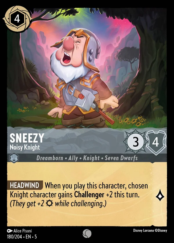 Sneezy - Noisy Knight — Disney Lorcana Character card from Shimmering Skies