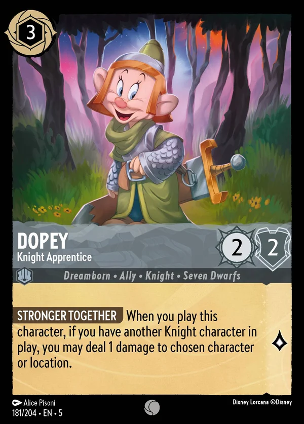 Dopey - Knight Apprentice — Disney Lorcana Character card from Shimmering Skies