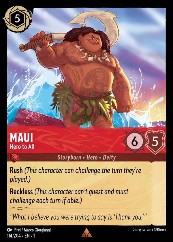 Maui - Hero to All — Disney Lorcana Character card from The First Chapter
