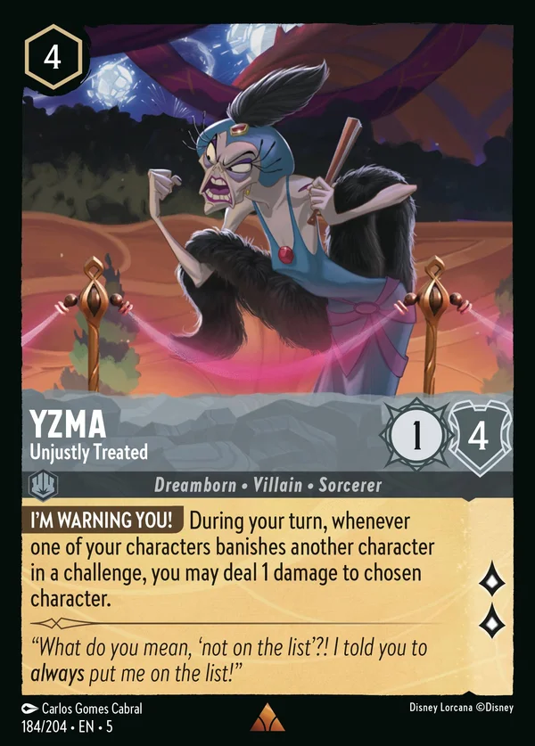 Yzma - Unjustly Treated — Disney Lorcana Character card from Shimmering Skies