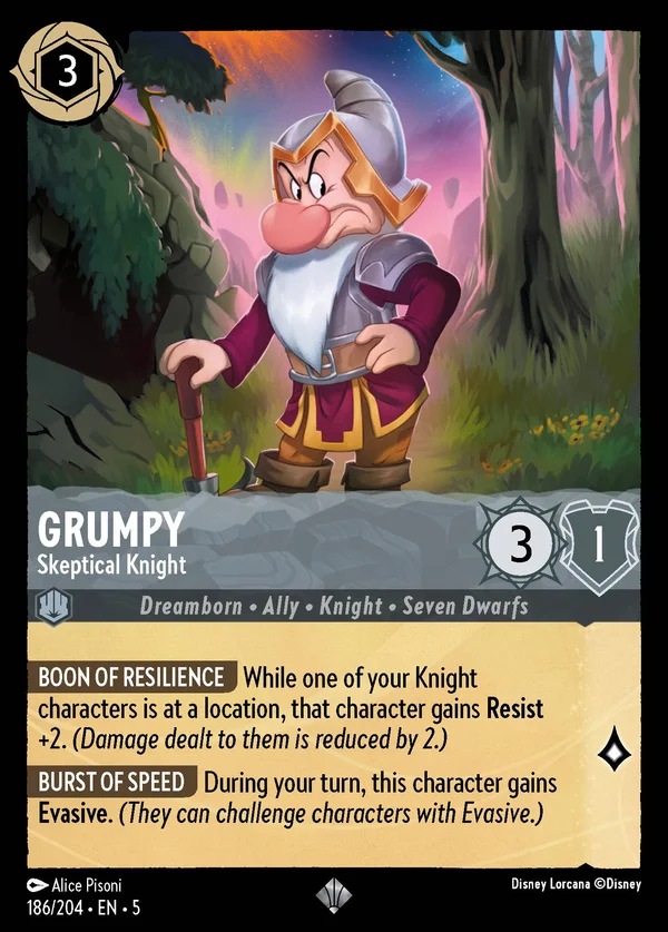 Grumpy - Skeptical Knight — Disney Lorcana Character card from Shimmering Skies