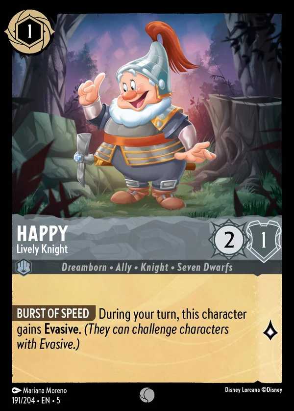 Happy - Lively Knight — Disney Lorcana Character card from Shimmering Skies