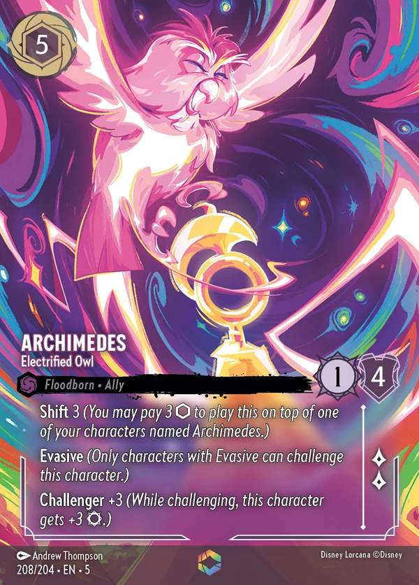 Archimedes - Electrified Owl — Disney Lorcana Character card from Shimmering Skies
