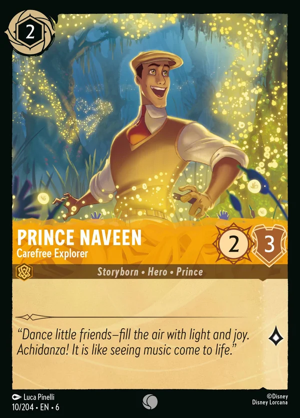 Prince Naveen - Carefree Explorer — Disney Lorcana Character card from Azurite Sea