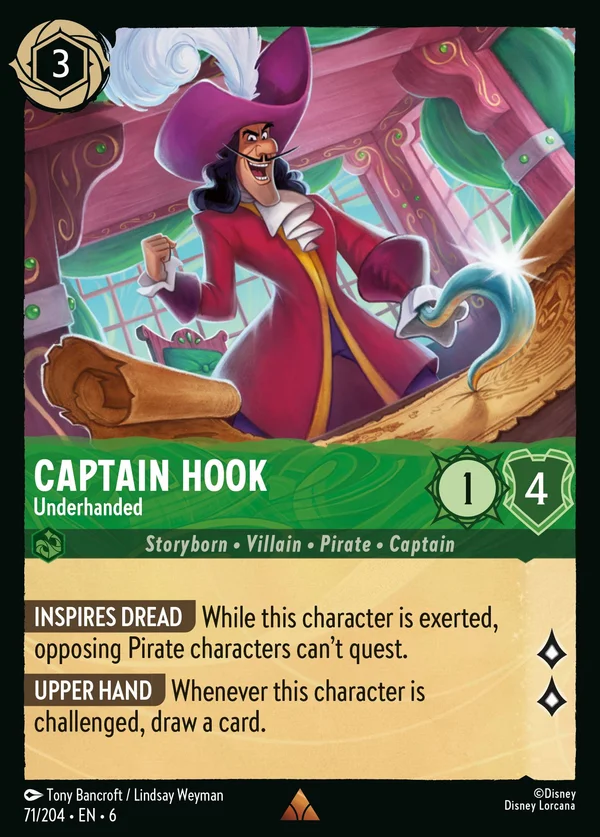 Captain Hook - Underhanded — Disney Lorcana Character card from Azurite Sea