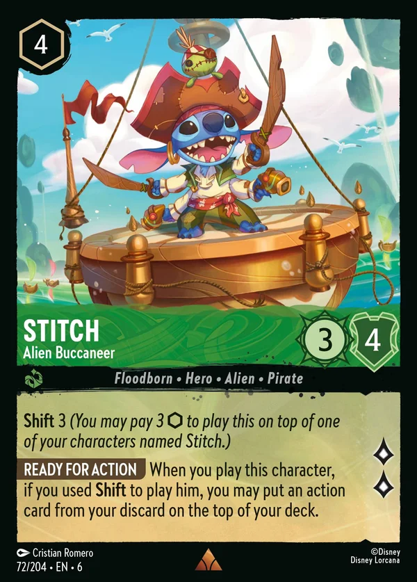 Stitch - Alien Buccaneer — Disney Lorcana Character card from Azurite Sea