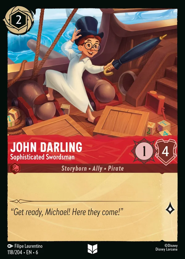 John Darling - Sophisticated Swordsman — Disney Lorcana Character card from Azurite Sea