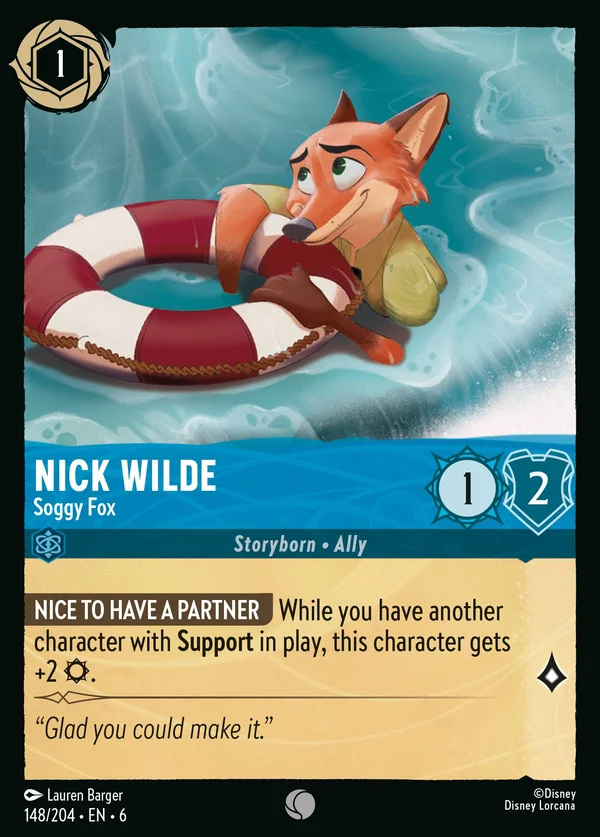 Nick Wilde - Soggy Fox — Disney Lorcana Character card from Azurite Sea