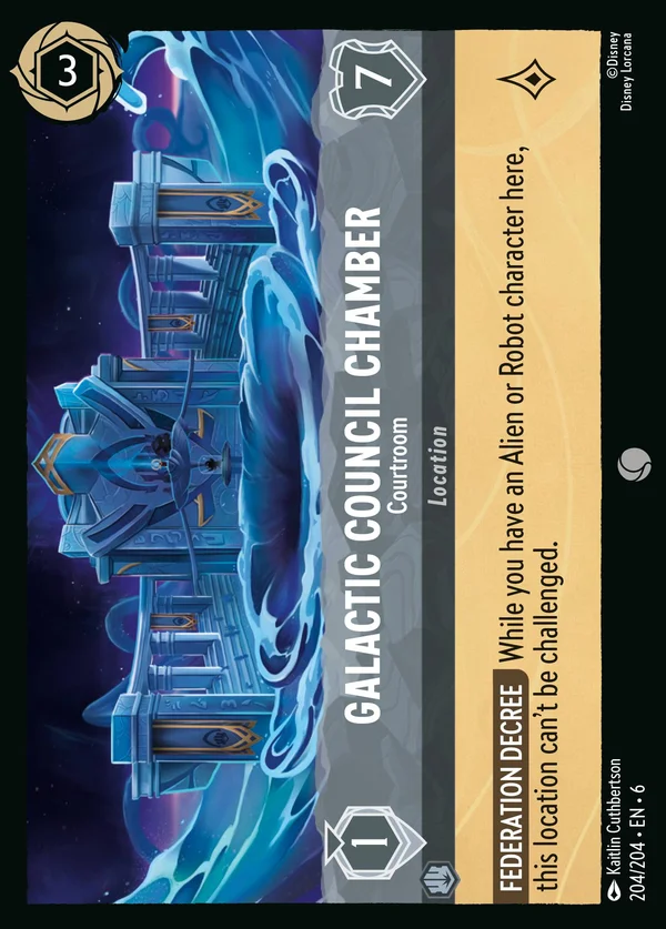 Galactic Council Chamber - Courtroom — Disney Lorcana Location card from Azurite Sea