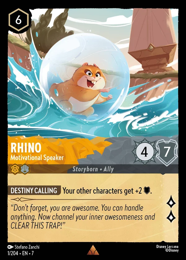 Rhino - Motivational Speaker — Disney Lorcana Character card from Archazia's Island