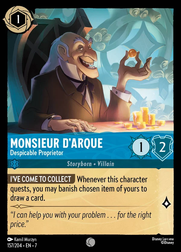Monsieur D'Arque - Despicable Proprietor — Disney Lorcana Character card from Archazia's Island