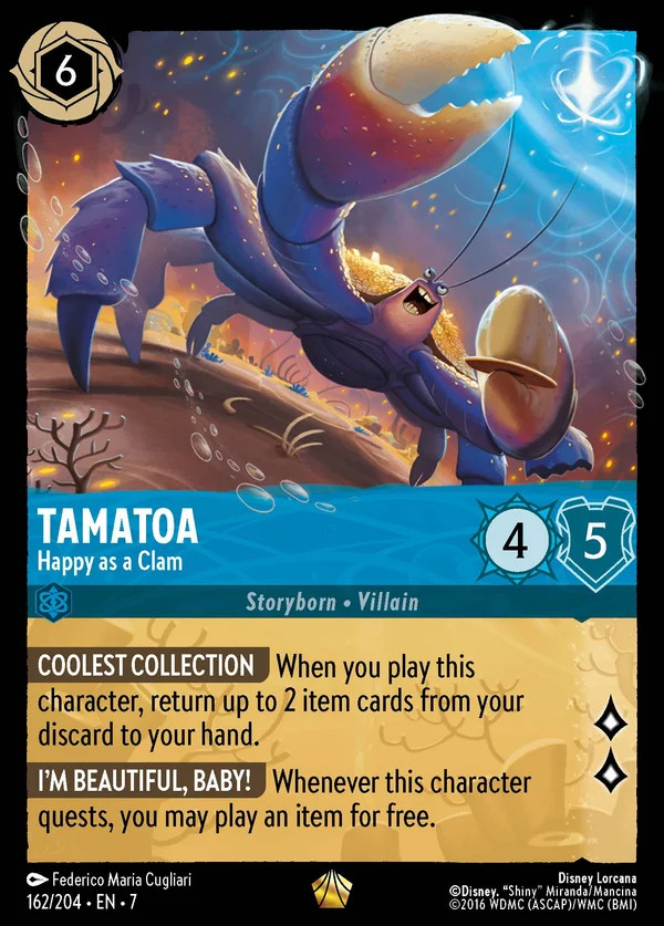 Tamatoa - Happy as a Clam — Disney Lorcana Character card from Archazia's Island