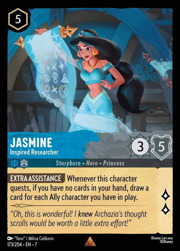 Jasmine - Inspired Researcher — Disney Lorcana Character card from Archazia's Island