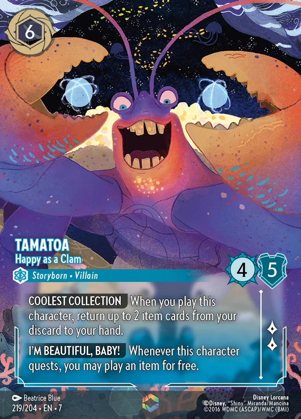 Tamatoa - Happy as a Clam — Disney Lorcana Character card from Archazia's Island