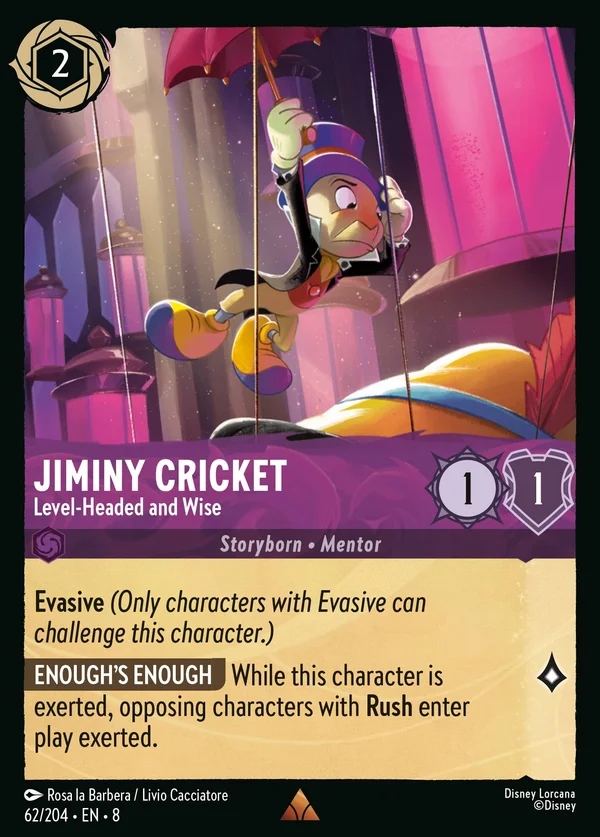 Jiminy Cricket - Level-Headed and Wise — Disney Lorcana Character card from The Reign of Jafar