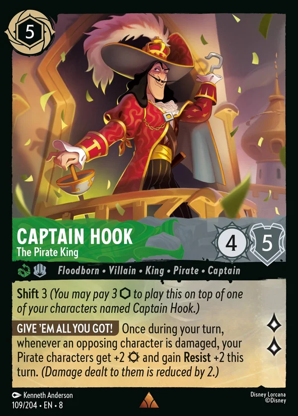 Captain Hook - The Pirate King — Disney Lorcana Character card from The Reign of Jafar