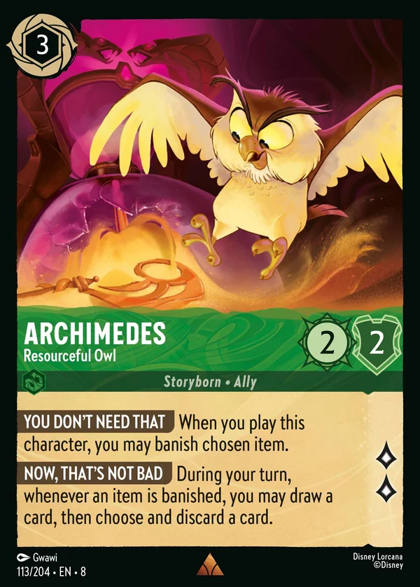 Archimedes - Resourceful Owl — Disney Lorcana Character card from The Reign of Jafar