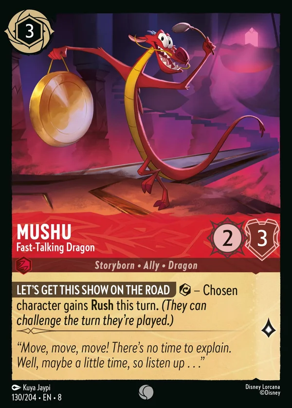 Mushu - Fast-Talking Dragon — Disney Lorcana Character card from The Reign of Jafar