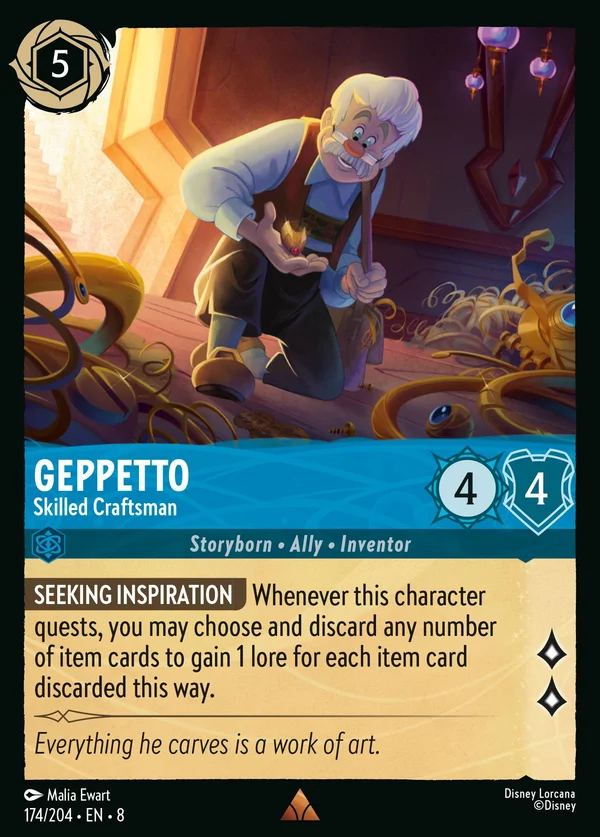Geppetto - Skilled Craftsman — Disney Lorcana Character card from The Reign of Jafar