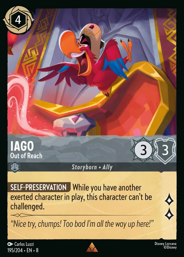 Iago - Out of Reach — Disney Lorcana Character card from The Reign of Jafar