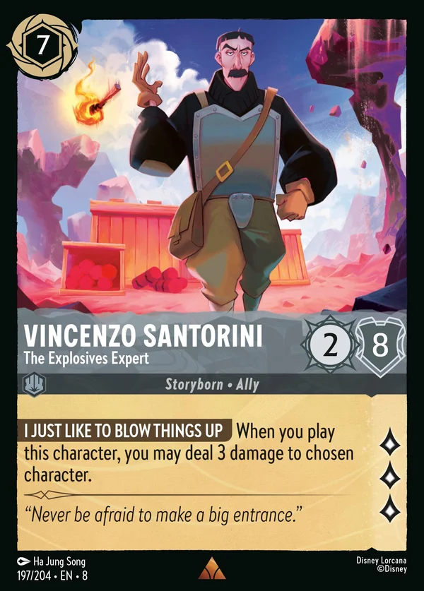Vincenzo Santorini - The Explosives Expert — Disney Lorcana Character card from The Reign of Jafar