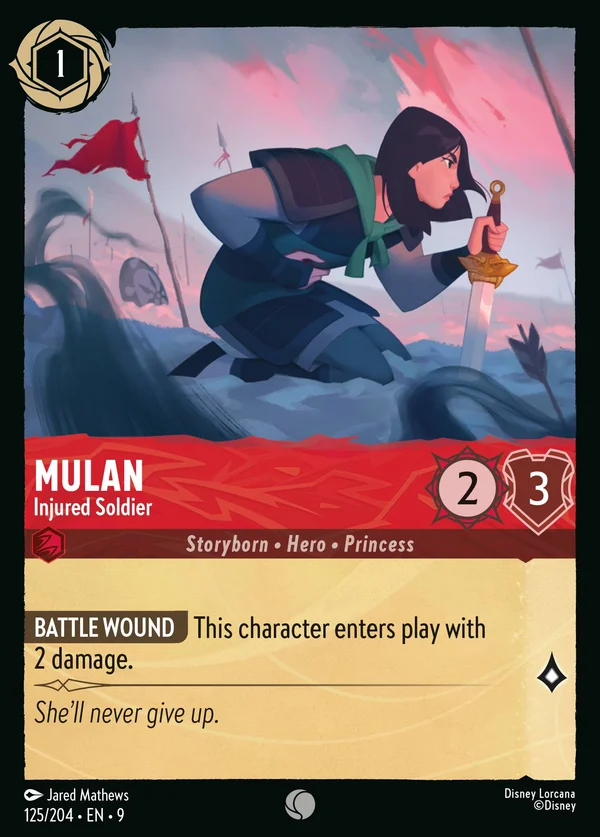 Mulan - Injured Soldier — Disney Lorcana Character card from Fabled