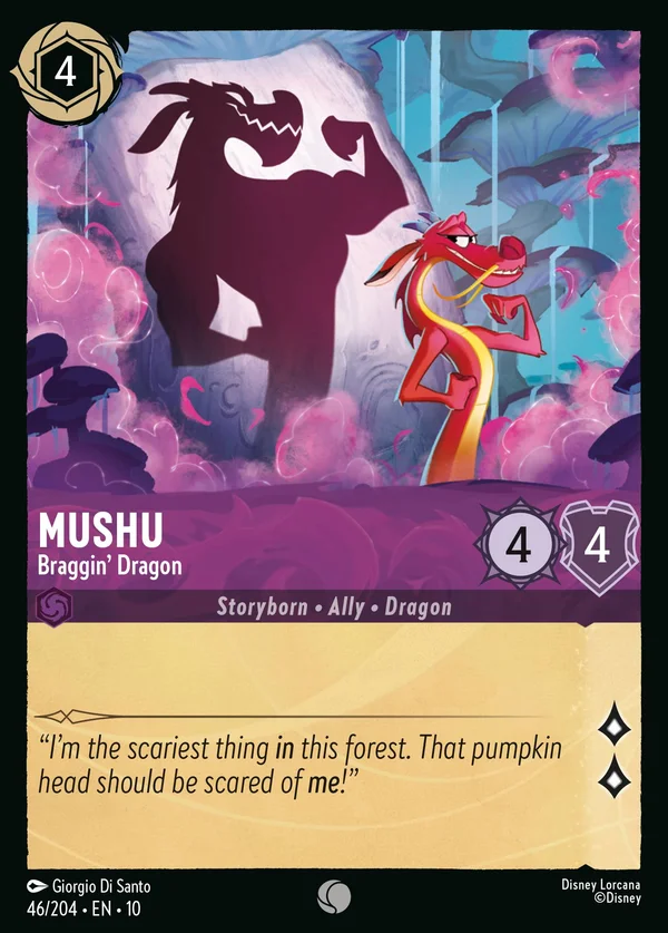 Mushu - Braggin' Dragon — Disney Lorcana Character card from Whispers in the Well