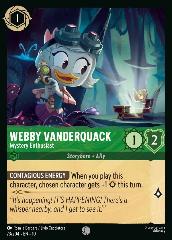 Webby Vanderquack - Mystery Enthusiast — Disney Lorcana Character card from Whispers in the Well