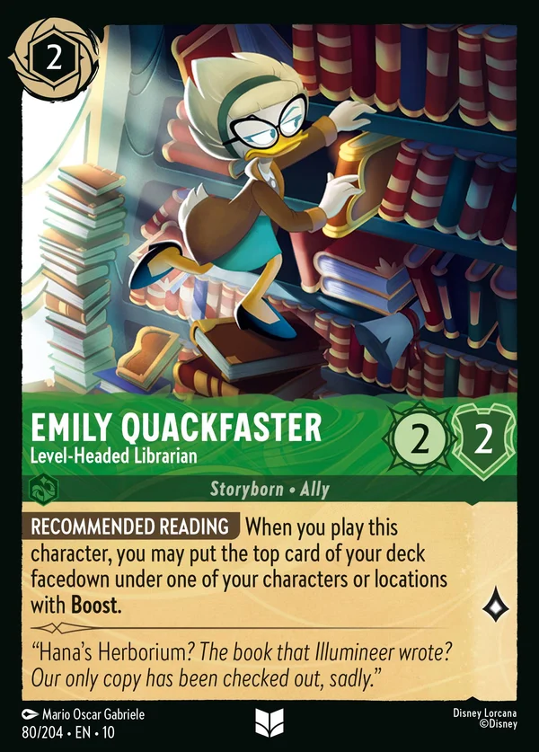 Emily Quackfaster - Level-Headed Librarian — Disney Lorcana Character card from Whispers in the Well