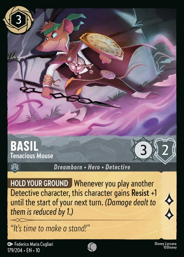 Basil - Tenacious Mouse — Disney Lorcana Character card from Whispers in the Well