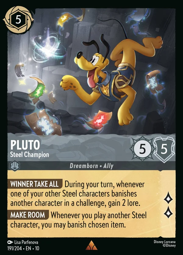 Pluto - Steel Champion — Disney Lorcana Character card from Whispers in the Well