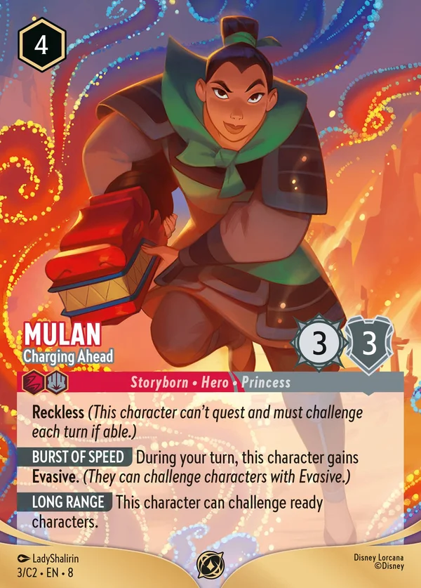 Mulan - Charging Ahead — Disney Lorcana Character card from The Reign of Jafar