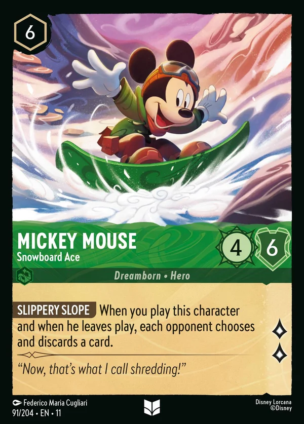 Mickey Mouse - Snowboard Ace — Disney Lorcana Character card from Winterspell
