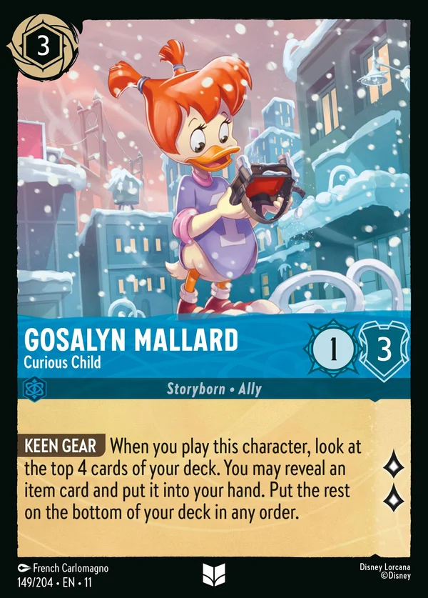 Gosalyn Mallard - Curious Child — Disney Lorcana Character card from Winterspell