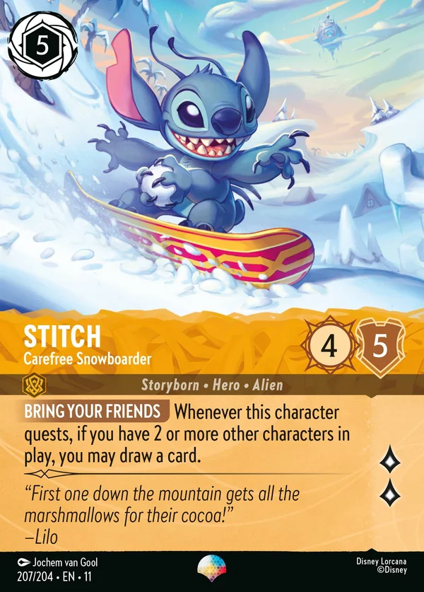 Stitch - Carefree Snowboarder — Disney Lorcana Character card from Winterspell